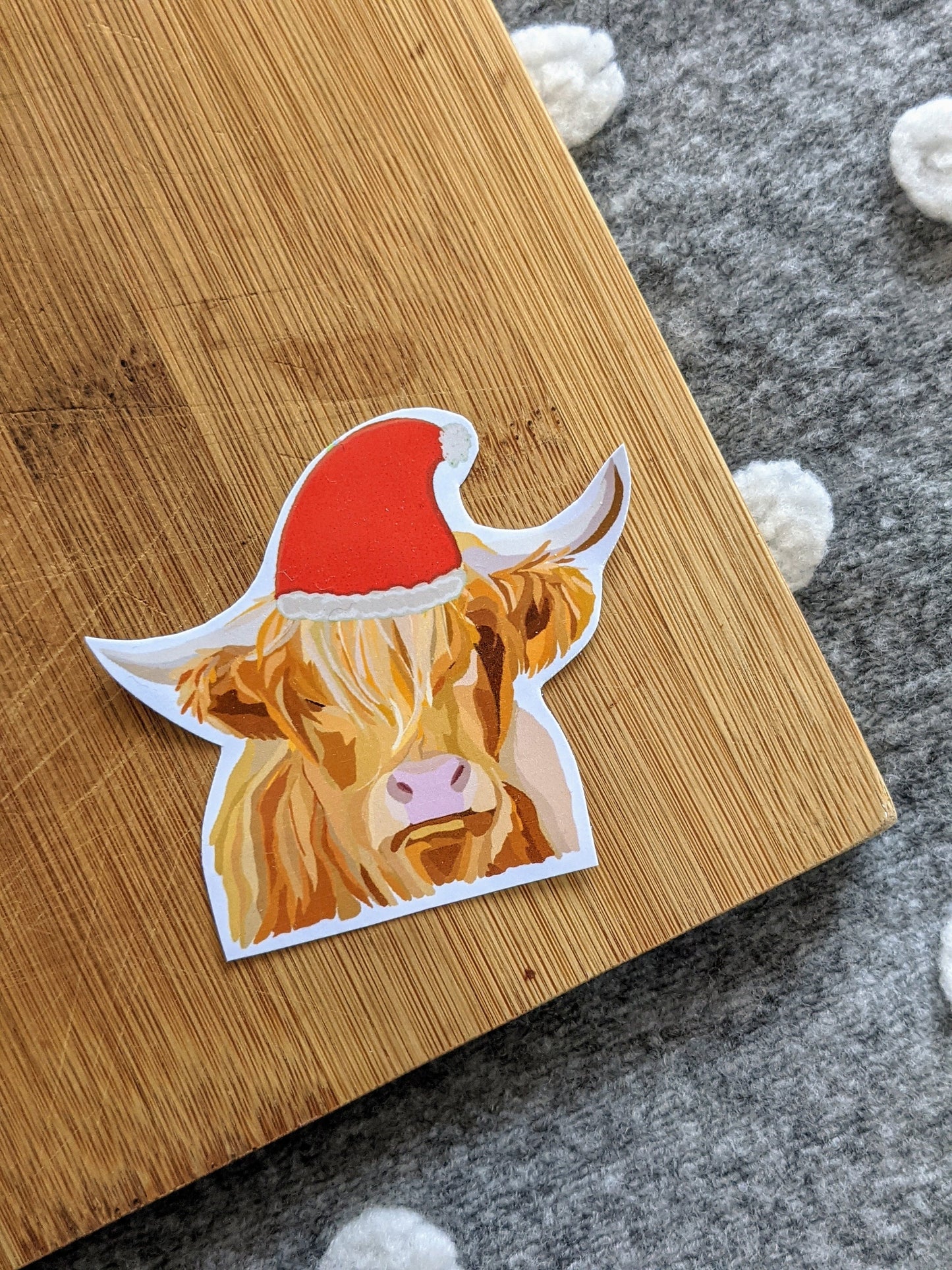 Christmas Highland cow sticker- Gloss