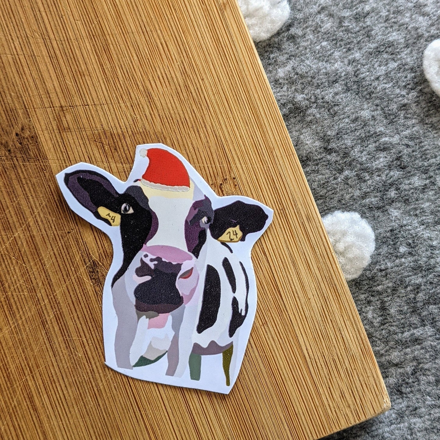 Christmas cow sticker- Gloss