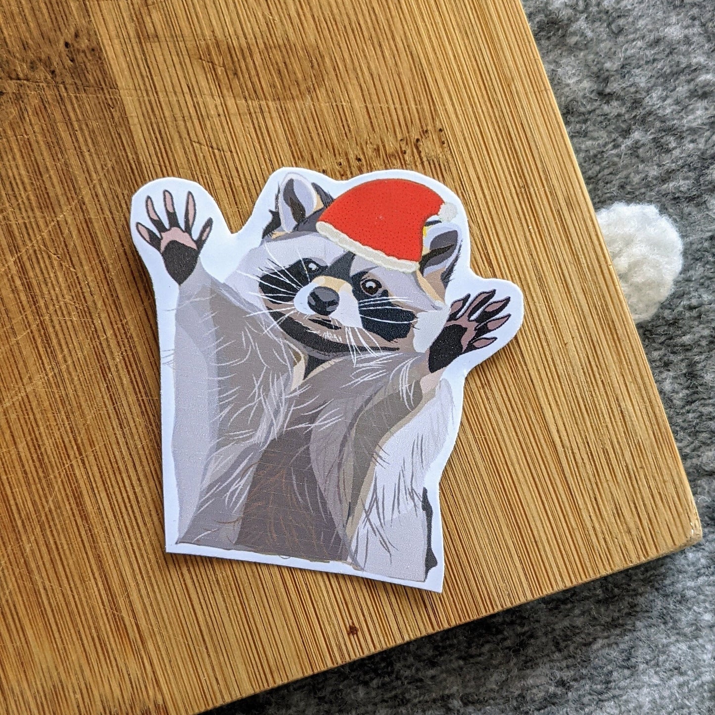 Christmas racoon sticker- Gloss