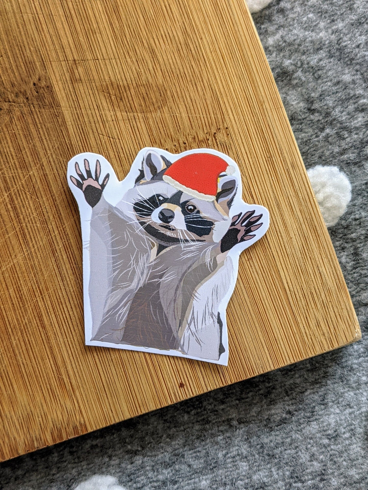 Christmas racoon sticker- Gloss