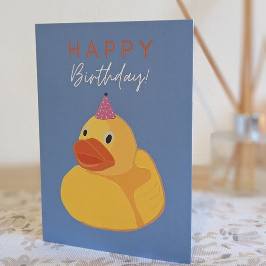 Rubber duck/ yellow/ blue/ birthday card / A5.