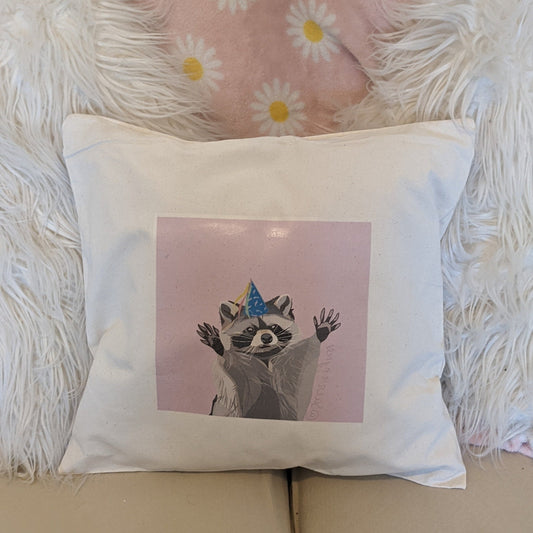 Raccoon cushion cover.