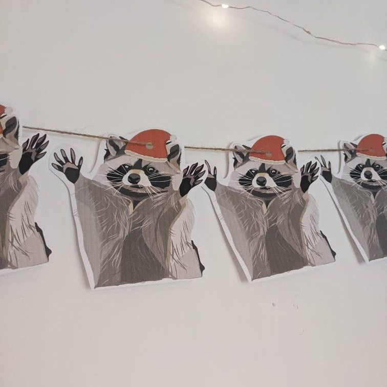 Christmas raccoon card bunting/ decor/ funny/