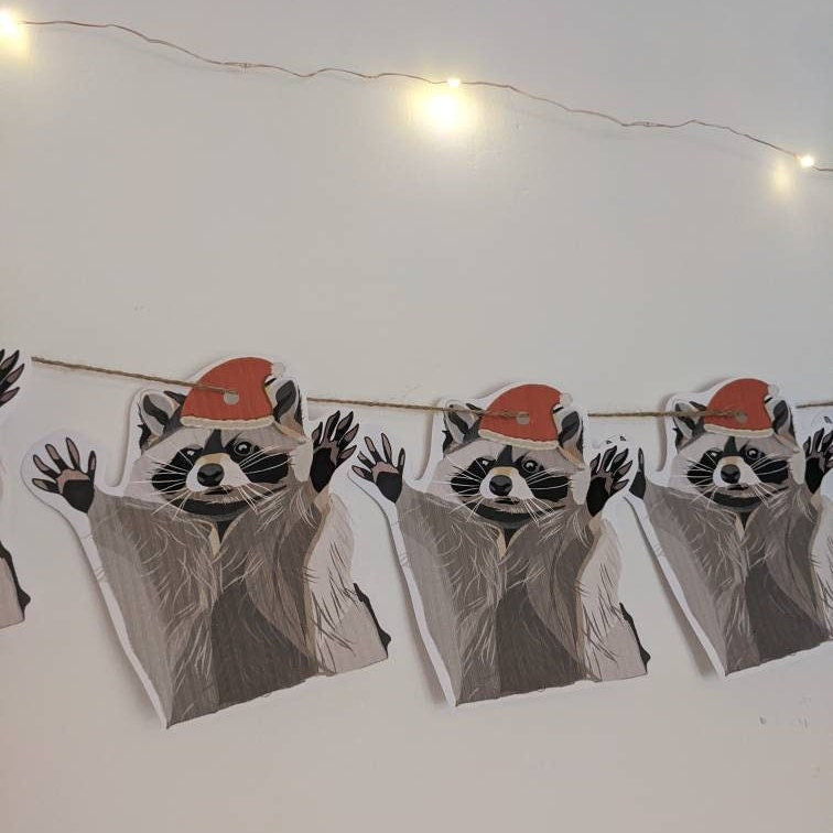 Christmas raccoon card bunting/ decor/ funny/