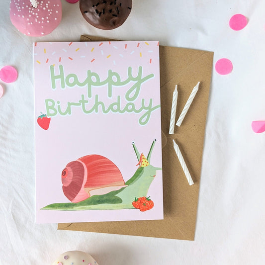 Snail Strawberry Birthday Card